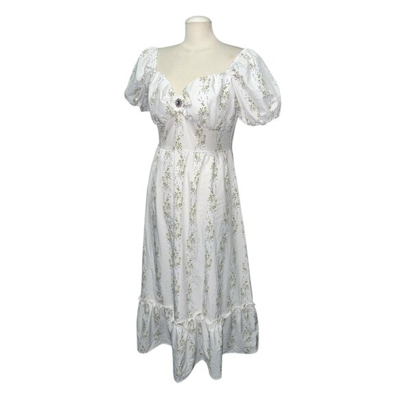 Shein Floral Cottagecore Midi Dress Sz Large Womens Puff Sleeves & Sweetheart Ne - Picture 10 of 13